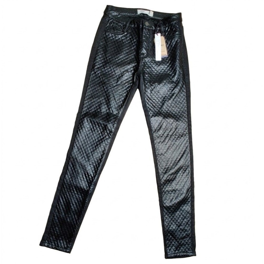 Encore Jeans Skinny Size 5 Black Quilted Coated Denim Stretch Moto Style Juniors